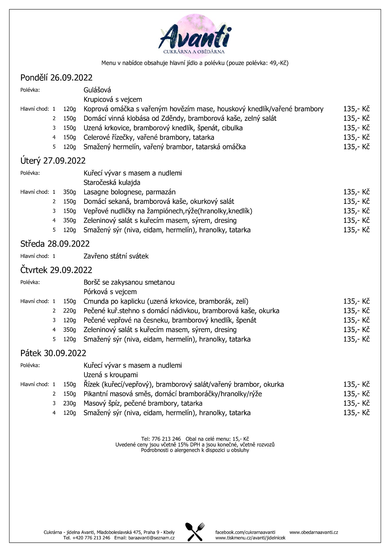 Menu 26.9.-30.9.